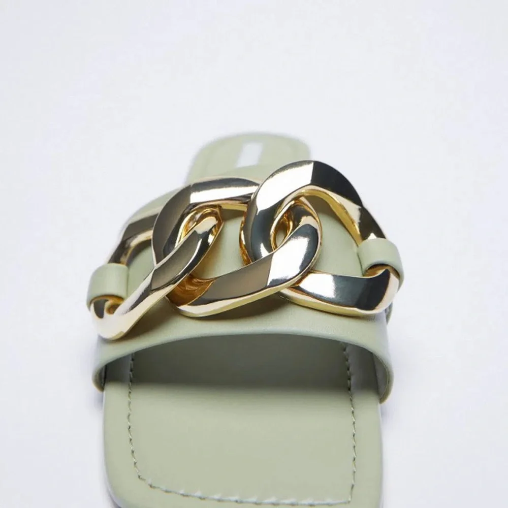 Zara Mint Green Sandals with Gold Chain Accent - Picture 5 of 10